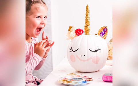 unicorn, unicorn pumpkin, pumpkin decorating, safe pumpkin decorating, pumpkin carving, pumpkin painting, jack o lantern ideas, girly pumpkin ideas, 