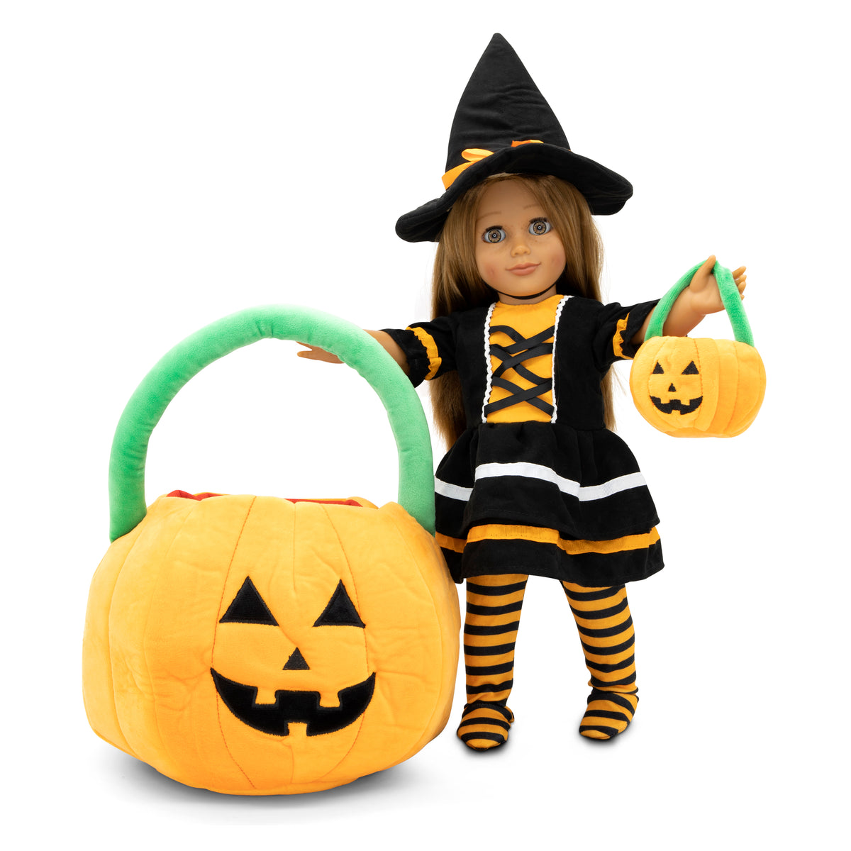 2 Costumes Halloween Pour Poupée 17cm – Orange Et Violet, Oreilles D’ours Et Squelette