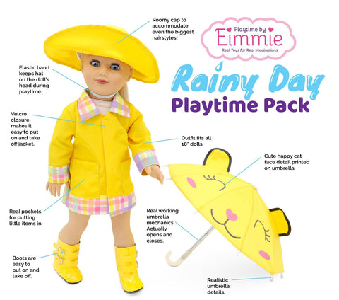 18 inch raincoat doll outfit and doll accessories