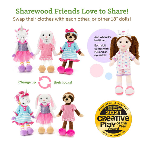 Aria the Alpaca 18 Inch Rag Doll with Two Outfits - Playtime by Eimmie