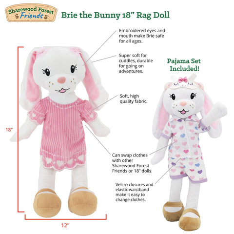 Brie the Bunny Rabbit 18 Inch Plush Rag Doll - Playtime by Eimmie