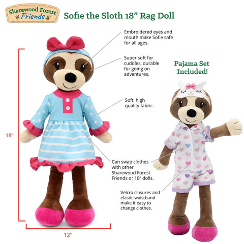 Sofie the Sloth 18 Inch Soft Rag Doll - Playtime by Eimmie