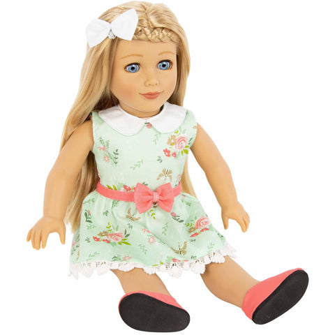 blonde hair 18 inch doll with green dress